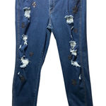 Rampage  Girlfriend Jeans Sophie Mid Rise 17 Distressed‎ Star Embellished Photo 0