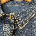 Vintage 80s Acid Wash Denim Shirt Sequins Embellished Women Floral Blue Funky Size L Photo 9