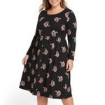 Old Navy Black Floral Print Fit & Flare Scoop Neck Long Sleeve Midi Dress XXL Photo 2