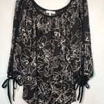 Spense Women's Floral Scoop Neck Cold Shoulder Blouse Black White Size Medium Black Photo 0