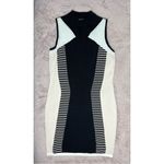River Island  Black White Geometric Stretch Bodycon Sleeveless Sweater Dress 12 Photo 2