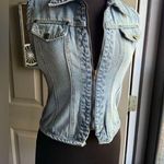 Vintage 90s Chazz zip front denim jean moto vest, size medium Blue Photo 0