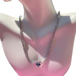 Stella Rose FINE SILVER PLATED diamond paved Tennis necklaces Blue Crystal Heart Photo 1
