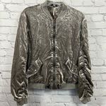 Free People Crushed Velvet Ruched Bomber Jacket Full Zip Varsity Collar Gray S Photo 0