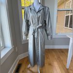 Vintage 80s 90s Paris Sport Club Gray Metallic Trench Coat Size 7 Small Medium Silver Photo 1