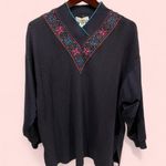 Funky 80’s oversized textured double v scallop neck sweatshirt top geometric Blue Size 2X Photo 1