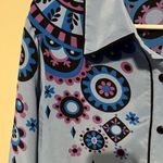 Bob Mackie  Sky Blue Silk Shirt with florals '70s  print 100% Silk Size small Photo 1