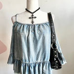 Velvet Heart Denim Bell Sleeve Top, Vintage 70s Boho Cottagecore‎ Retro Festival Small Photo 0