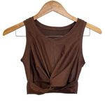 Aerie  Offline Ribbed Shine Twist Front Sports Bra In Relic Brown Small Photo 2