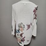 J.Jill White Floral Linen Blend Vneck Vented Long Sleeve Sweater Size Small Photo 4