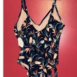 Lush Leaves Navy Floral Tummy Panel One Piece Swimsuit Size 24W Blue Photo 3