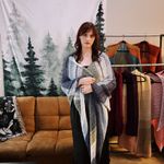 Handmade Elegant Multicolor (Blue, Green, and Cream) Crochet Shawl Photo 2