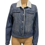Ashley Vintage Charm Denim Sherpa Lined Distressed Blue Jean Jacket Womens M Size M Photo 2