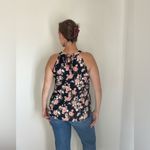SheIn Floral Sleeveless Blouse Pink Flowers Black Medium Keyhole Back Tie Photo 6