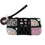 Vera Bradley Ella Wristlet Pink Elephants Black Multi Women’s Patchwork Quilted Photo 3