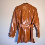 Topshop  Brown Faux Patent Leather Trench Coat Jacket Womens 8 Preppy Fall Classy Photo 2