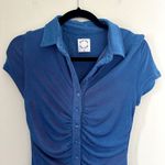 With Jean With Jéan Alexa Ruched Mini Button Down Shirt Dress in Blue Photo 3