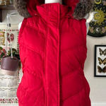 Gap Vintage Y2K  Size S Red Down Winter Puffer Vest Fur Lined Removable Hood Photo 0