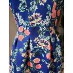 Pink Rose  Fit & Flare Dress Womens Size Small Blue Floral Wide Strap Round Neck Photo 1