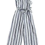 Charter Club  Linen Cotton Blue White Stripe Wide Leg Jumpsuit 8 Photo 8