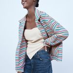 ZARA NWT  Textured Weave Jacket Striped Boho L Bloggers Fave Photo 2