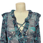 Anthropologie Haida Peasant Top Sheer Ruffle Paisley Print Blue Teal Size XS Photo 3