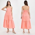 STAUD Elroy Strapless Midi Dress Grapefruit Coral Button Front Small Pink Photo 1