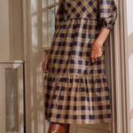 Summersalt  Gingham Tiered Midi Dress Prairie Long Sleeve S Cottagecore Cotton Photo 0