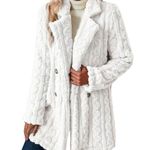 NWT ~ Long Shearling Shaggy Overcoat Soft Open Front Cable Cardigan ~ LARGE White Photo 0