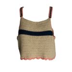 POL Woven Crochet Tank Top Multi-Color Pink Trim Natural Navy Blue Medium Photo 1