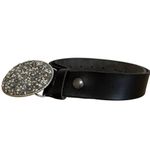 Women's Black Full Grain Leather Belt Oval Beaded Buckle Silver Gray Pearls 32"‎ Photo 2