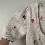 Urban Outfitters  Size M Beige Floral Embroidered Knit Puff Sleeve Cardigan Boho Photo 1