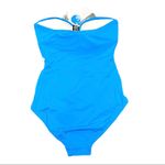 One Piece NEW Jets Jetset Crossover Draped Bandeau Swimsuit size 8 Light Blue Photo 4