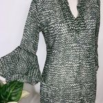 The Royal Standard Green & White Print Sheer Tunic 3/4 Bell Sleeves Tunic Small Photo 3