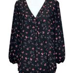 Yonett + Claire Top Size M Womens Black Floral Pink V Photo 0