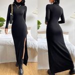 The range black ribbed knit‎ cowl neck midi dress w/ high slit Women’s Size xs Black Photo 1