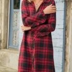 Soft Surroundings  Bennington Shirt Midi Dress Red Black Plaid Photo 1