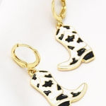 Cow Print Cowboy Boot Earrings Gold Photo 0