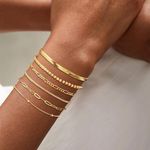 Dainty Gold Chain Bracelets for Women Trendy, Waterproof 14K Real Gold Plated Jewelry Sets Fashion Stackable Beaded Figaro Herringbone Paperclip Chain Link Bracelet Pack Stack Gifts for Womens Girl Photo 1