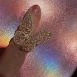 Vintage Havana Adjustable gold butterfly ring with pave details Photo 1