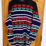 Vintage DELIVERY Ltd Tulip Heart Knit Sweater Black Colorful 80s 90s USA XL Photo 0