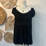 Vintage Black Babydoll Empire Waist Pleated Boho Sheer Sleeve Top Balletcore M Size M Photo 2