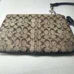 Coach Signature Canvas Wristlet Clutch Brown Tan Monogram Logo Small Pouch 6x4 Photo 1
