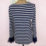 BeachLunchLounge  Striped Tulle Ruffle Cuff Long Sleeve Shirt Blue White Small Photo 4