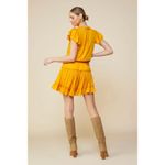 Skies Are Blue Satin Smocked Waist Ruffle Mini Dress Small Gold Cocktail Event Photo 1