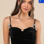 Lulus Black Velvet Rhinestone Embellished Sweetheart Neckline Cami Top Size S Photo 0