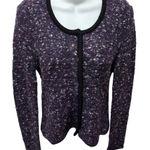 Garnet Hill Chunky Cardigan Sweater Wool Blend Snap Up Purple Black Trim Sz S Photo 0
