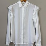 Cloth & Stone NWOT  Anthropologie Ruffle Button Down Shirt Womens XS White Career Photo 3