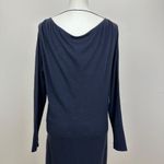 Hanii Y Wool Dress Long Sleeve Draped Navy Blue Round Neck Minimalist Medium. Photo 3