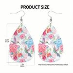 Pink Flower & Hummingbird Pattern Drop Earrings‎ Lightweight Faux Leather Photo 4